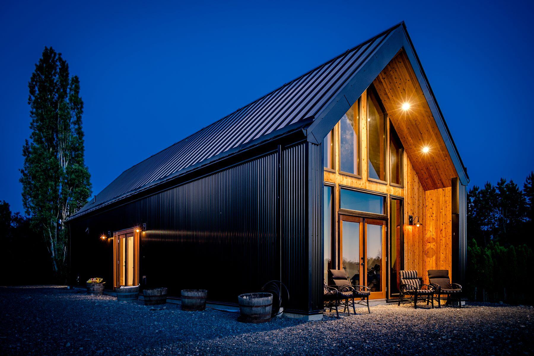 The barn project at night